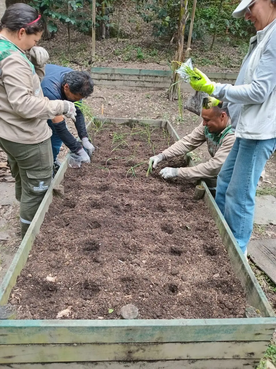 Taller de siembra en una huerta durante una jornada de educación ambiental